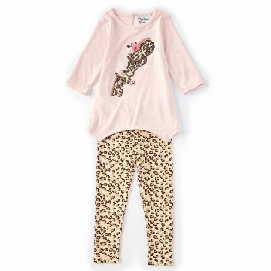 Kids * | Buy Rare Editions Little Girls 4-6X 3/4 Sleeve Giraffe Tee & Legging 2-Piece Set Pink