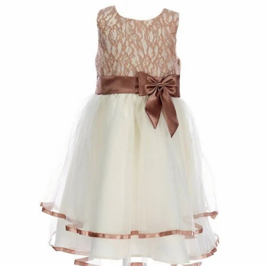 Kids * | Best Pirce Rare Editions Little Girls 2T-6X Sleeveless Lace Bodice Tiered Skirt Dress Taupe