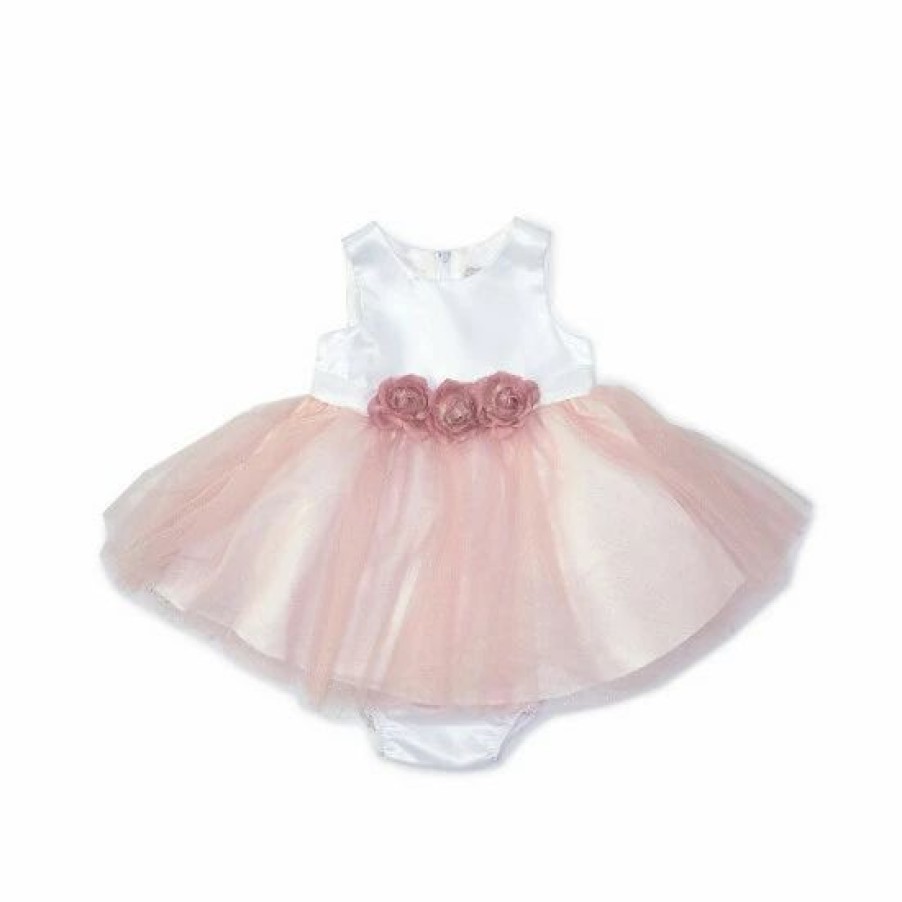 Kids * | Buy Rare Editions Baby Girls 3-24 Months Sleeveless Satin Bodice Flower Waist Glitter Mesh Skirt Fit-And-Flare Dress Blush