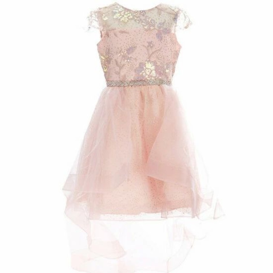 Kids * | Top 10 Rare Editions Big Girls 7-16 Sequin Embellished Glitter Mesh Overlay Skirt Dress Blush