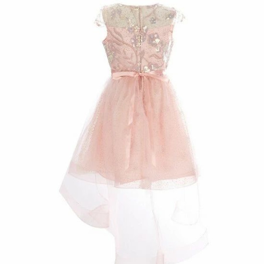 Kids * | Top 10 Rare Editions Big Girls 7-16 Sequin Embellished Glitter Mesh Overlay Skirt Dress Blush