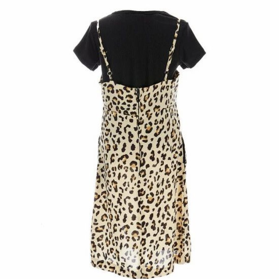 Kids * | Best Pirce Rare Editions Big Girls 7-16 Short Sleeve Tee Cheetah Print Dress Coordinating Necklace & Scrunchie 2-Piece Set Tan