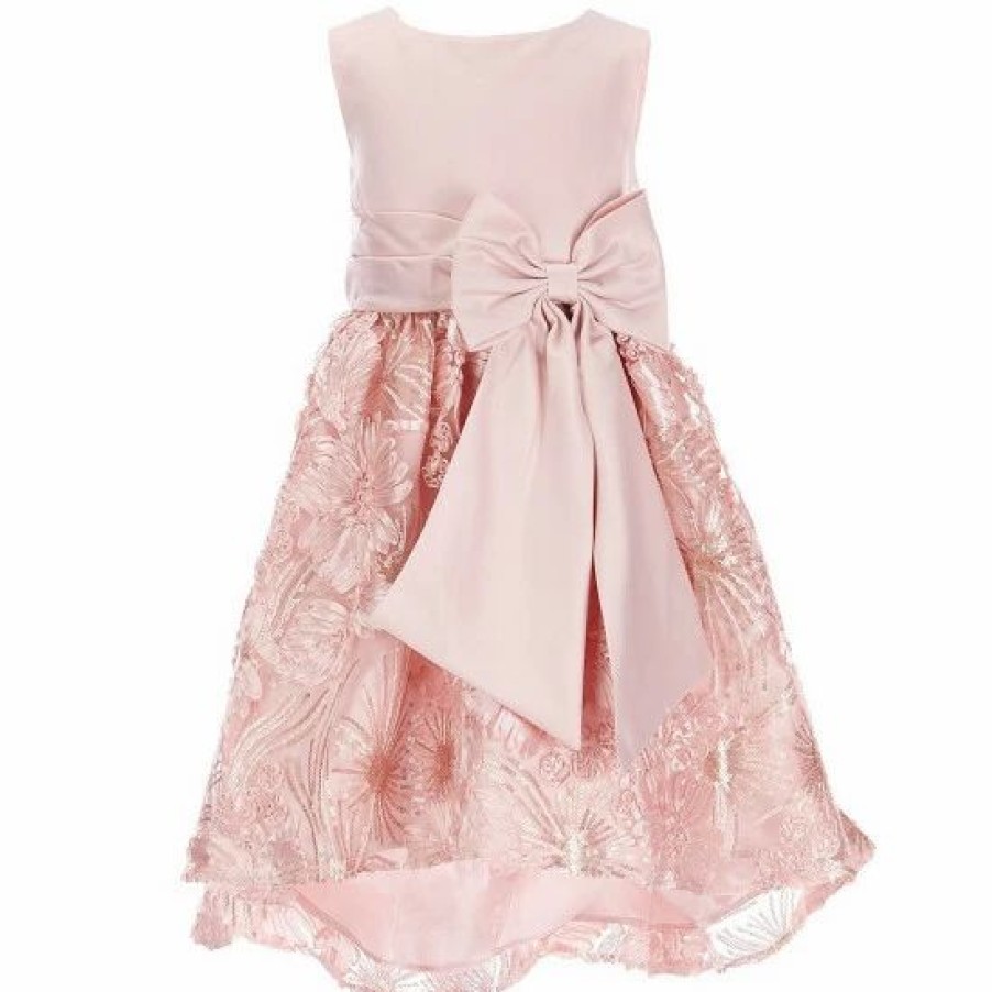 Kids * | Discount Rare Editions Little Girls 2T-6X Sleeveless Bow Waist Satin Soutache High Low Skirt Dress Blush