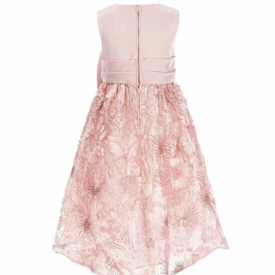 Kids * | Discount Rare Editions Little Girls 2T-6X Sleeveless Bow Waist Satin Soutache High Low Skirt Dress Blush