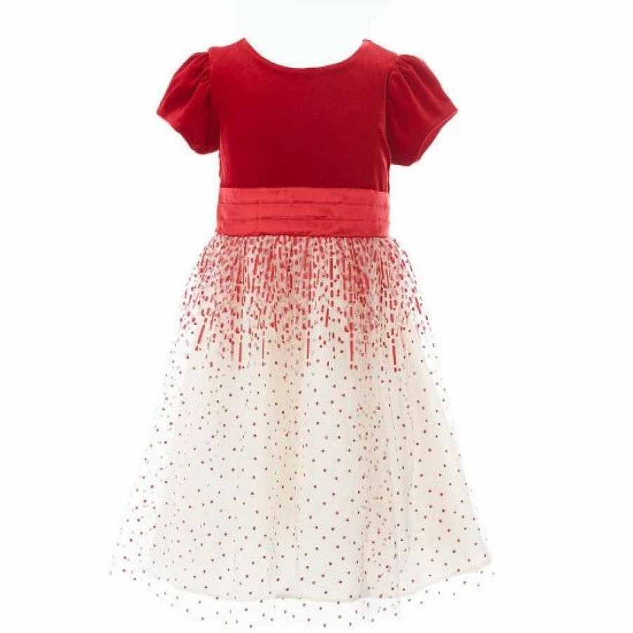 Kids * | Best Pirce Rare Editions Little Girls 4-6X Cap Sleeve Velvet Glitter Mesh Skirt Party Dress Red/White