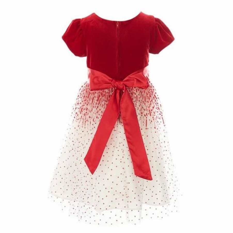 Kids * | Best Pirce Rare Editions Little Girls 4-6X Cap Sleeve Velvet Glitter Mesh Skirt Party Dress Red/White