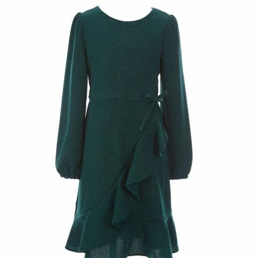 Kids * | Wholesale Rare Editions Big Girls 7-16 Lurex Knit Faux Glitter Wrap Dress