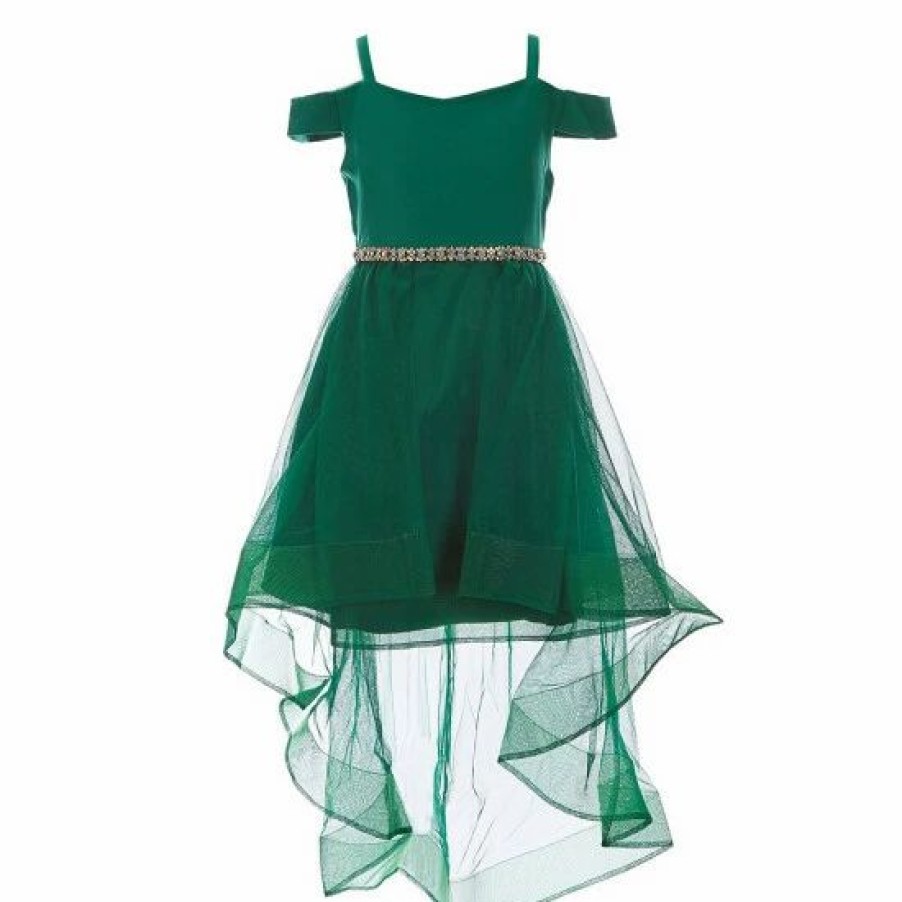 Kids * | New Rare Editions Big Girls 7-16 Satin Cold Shoulder Bodice Mesh Hi-Low Skirt Dress