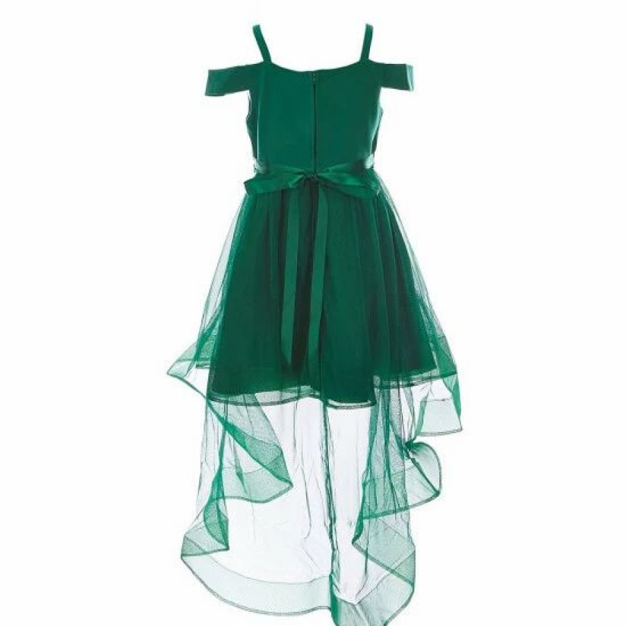 Kids * | New Rare Editions Big Girls 7-16 Satin Cold Shoulder Bodice Mesh Hi-Low Skirt Dress