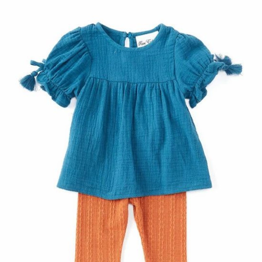 Kids * | Wholesale Rare Editions Baby Girls 3-24 Months Short-Sleeve Tunic Top & Printed Stretch Corduroy Capri Leggings 2-Piece Set Teal