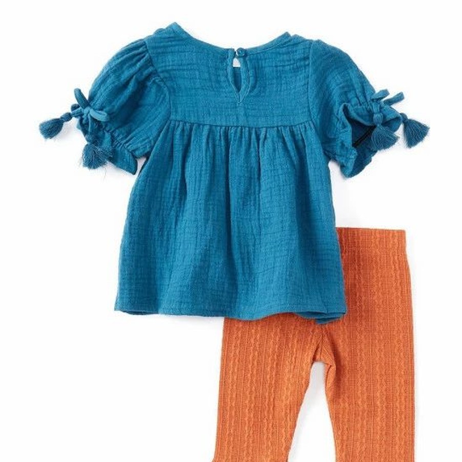 Kids * | Wholesale Rare Editions Baby Girls 3-24 Months Short-Sleeve Tunic Top & Printed Stretch Corduroy Capri Leggings 2-Piece Set Teal