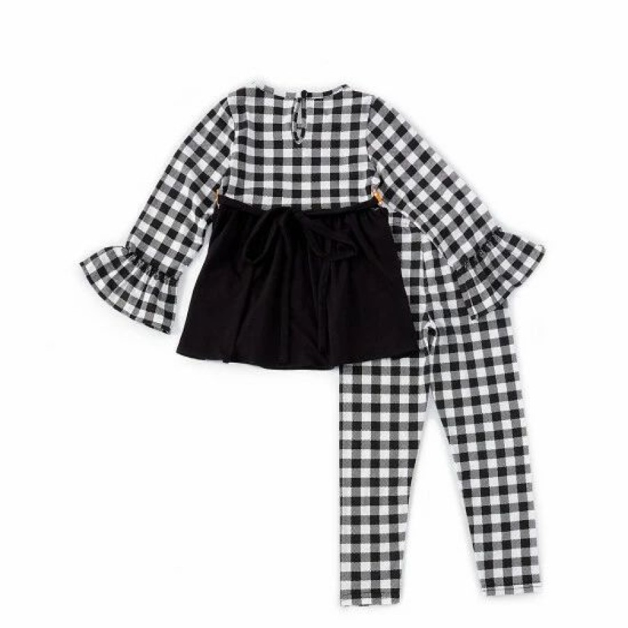 Kids * | Brand New Rare Editions Little Girls 2T-6X Long-Sleeve A-Line Pumpkin Dress & Checked Leggings Set Black