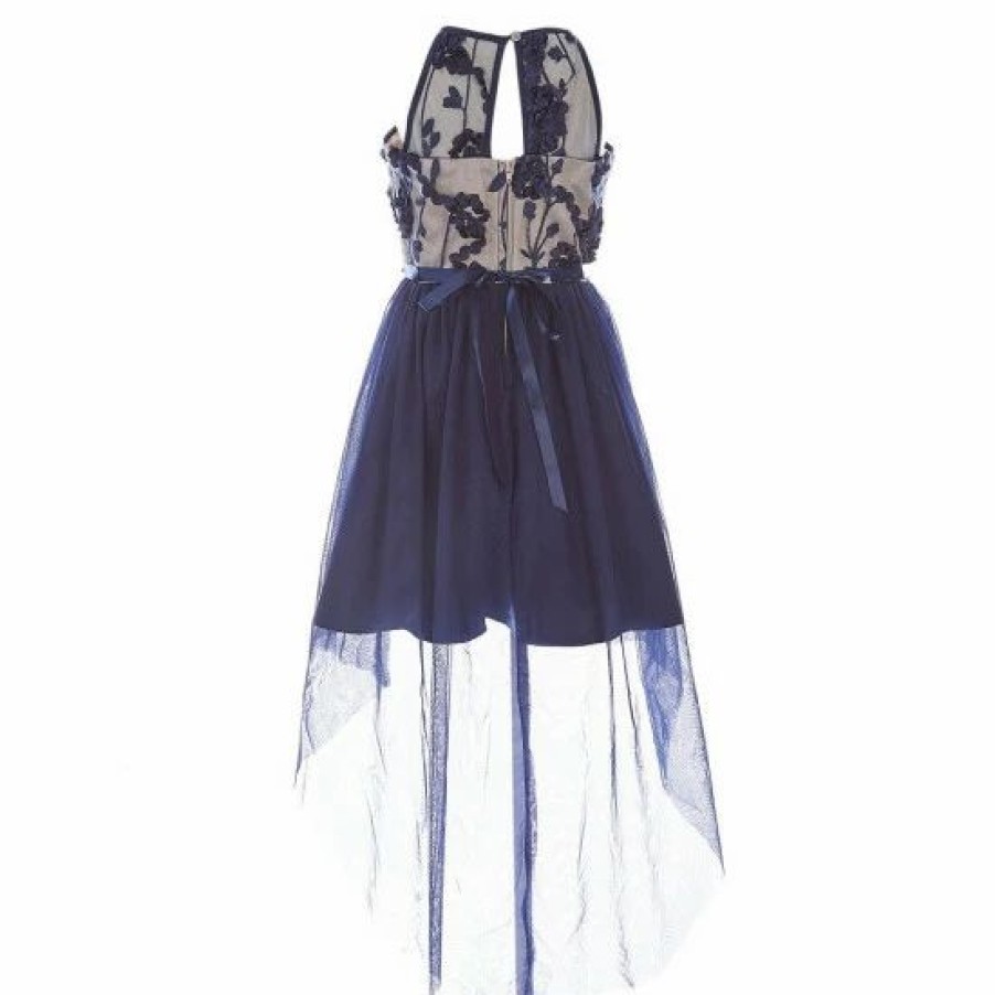 Kids * | Best Sale Rare Editions Big Girls 7-16 Soutache-Bodice/Mesh-Skirted Ballgown Navy