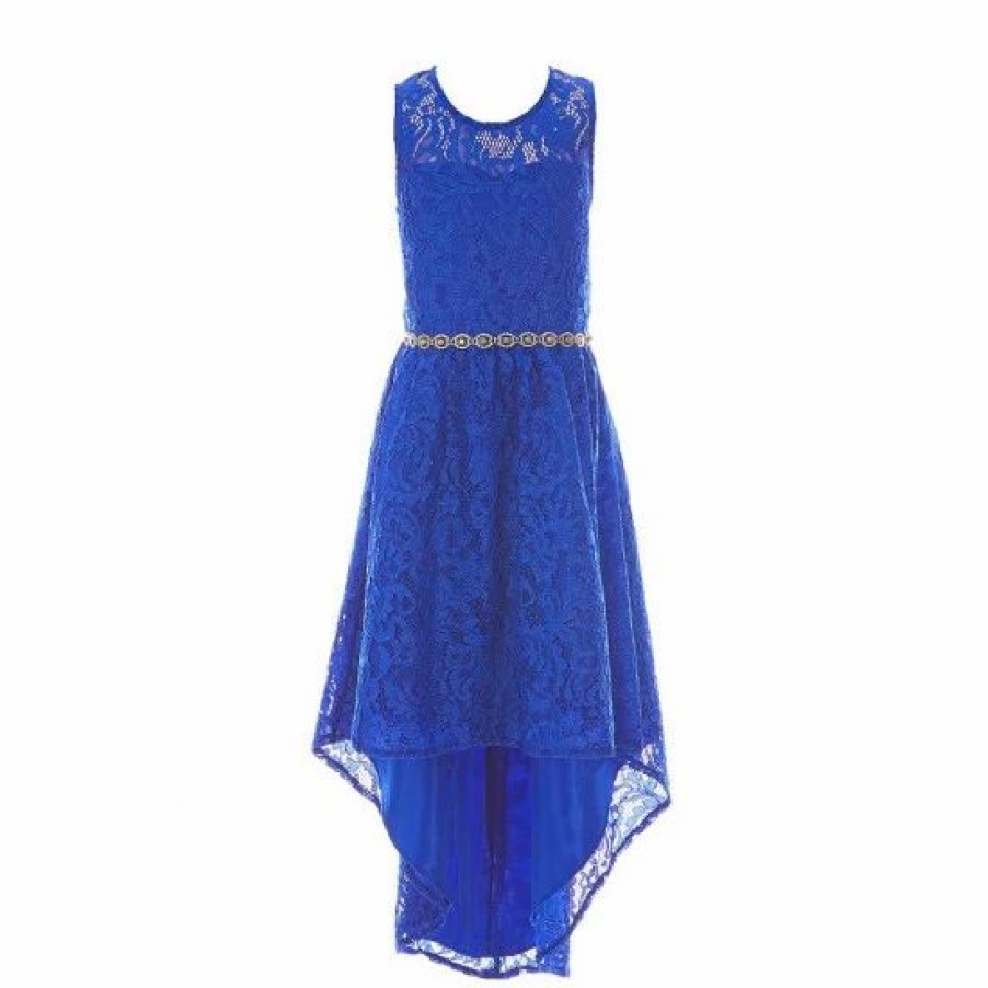 Kids * | Cheap Rare Editions Big Girls 7-16 Glitter Stretch Lace Hi-Lo Dress Royal