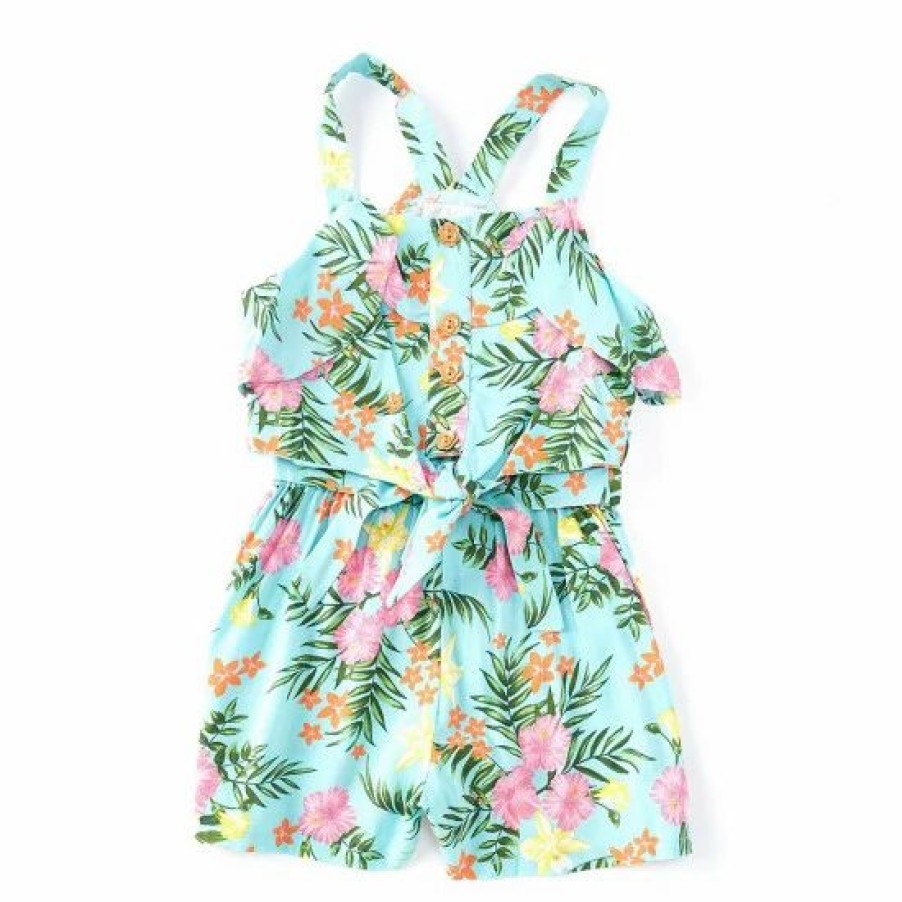 Kids * | Deals Rare Editions Big Girls 7-16 Sleeveless Tie-Front Floral Print Top & Shorts Set Green