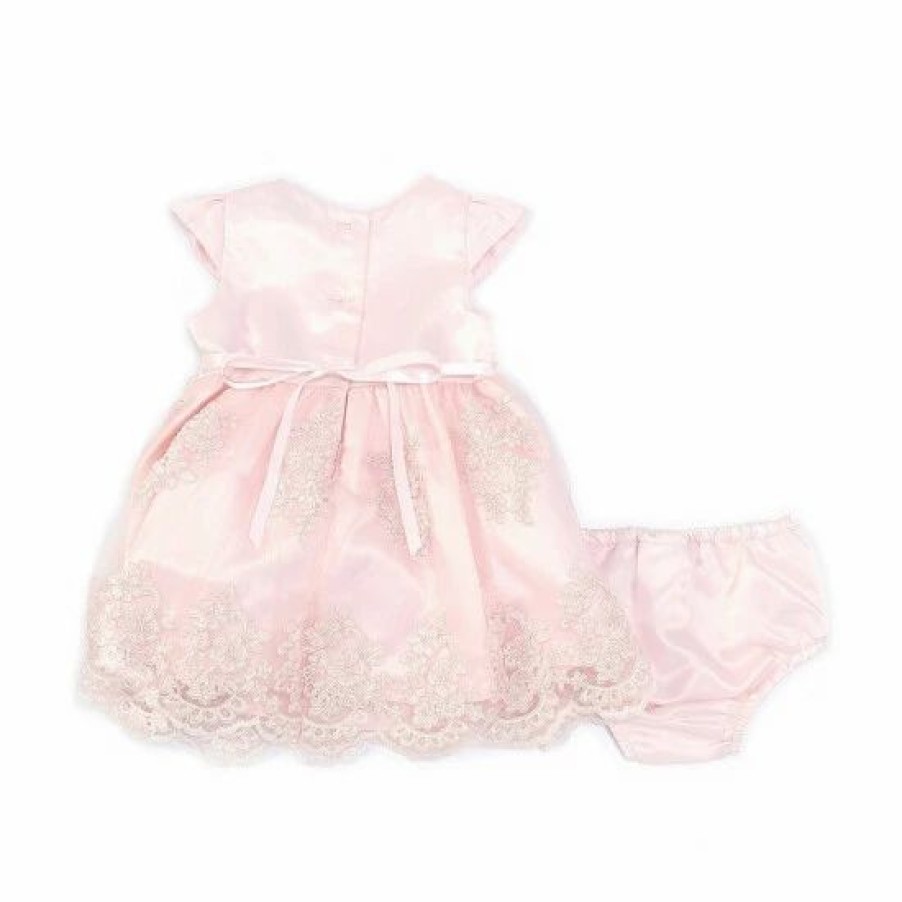 Kids * | Top 10 Rare Editions Baby Girls 3-24 Months Bow-Waist Satin/Embroidered Fit-And-Flare Dress Blush