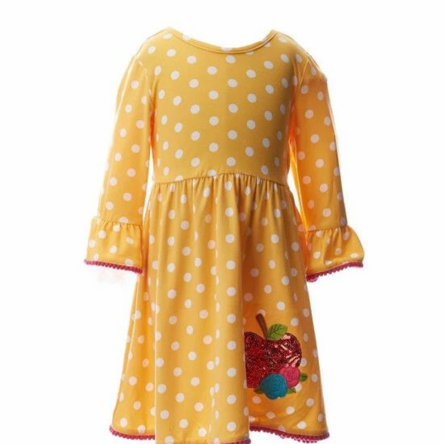 Kids * | Outlet Rare Editions Little Girls 2T-6X Pencil-Printed Shift Dress & Dot-Printed Fit-And-Flare Dress 2-Piece Set Mustard