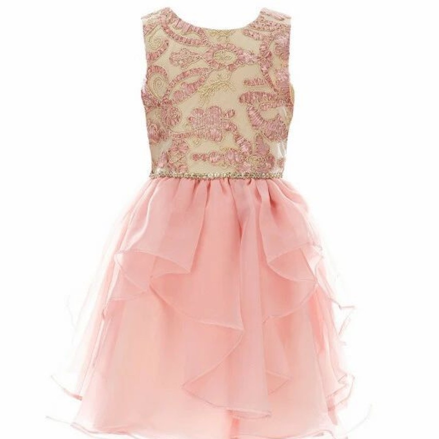 Kids * | Coupon Rare Editions Big Girls 7-16 Soutache-Ribbon Mesh/Organza Fit-And-Flare Dress Blush