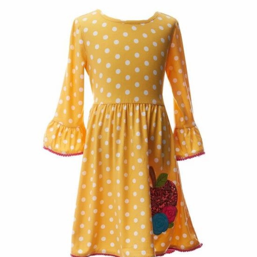 Kids * | Top 10 Rare Editions Big Girls 7-16 Pencil-Printed Shift Dress, Dot-Printed Fit-And-Flare Apple Dress & Scrunchies 4-Piece Set Mustard