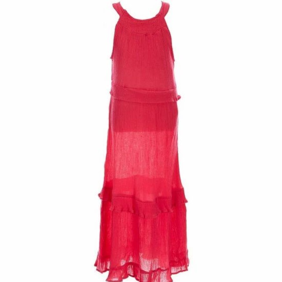 Kids * | Buy Rare Editions Big Girls 7-16 Sleeveless High-Neck Gauze Ruffle-Tiered Maxi Dress Fuchsia