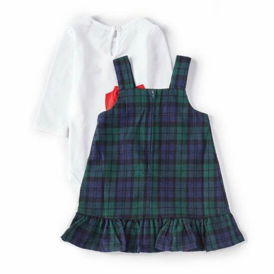 Kids * | Budget Rare Editions Baby Girls 3-24 Months Sleeveless Christmas Santa Plaid Jumper Dress & Long-Sleeve Solid Knit Tee Set Hunter