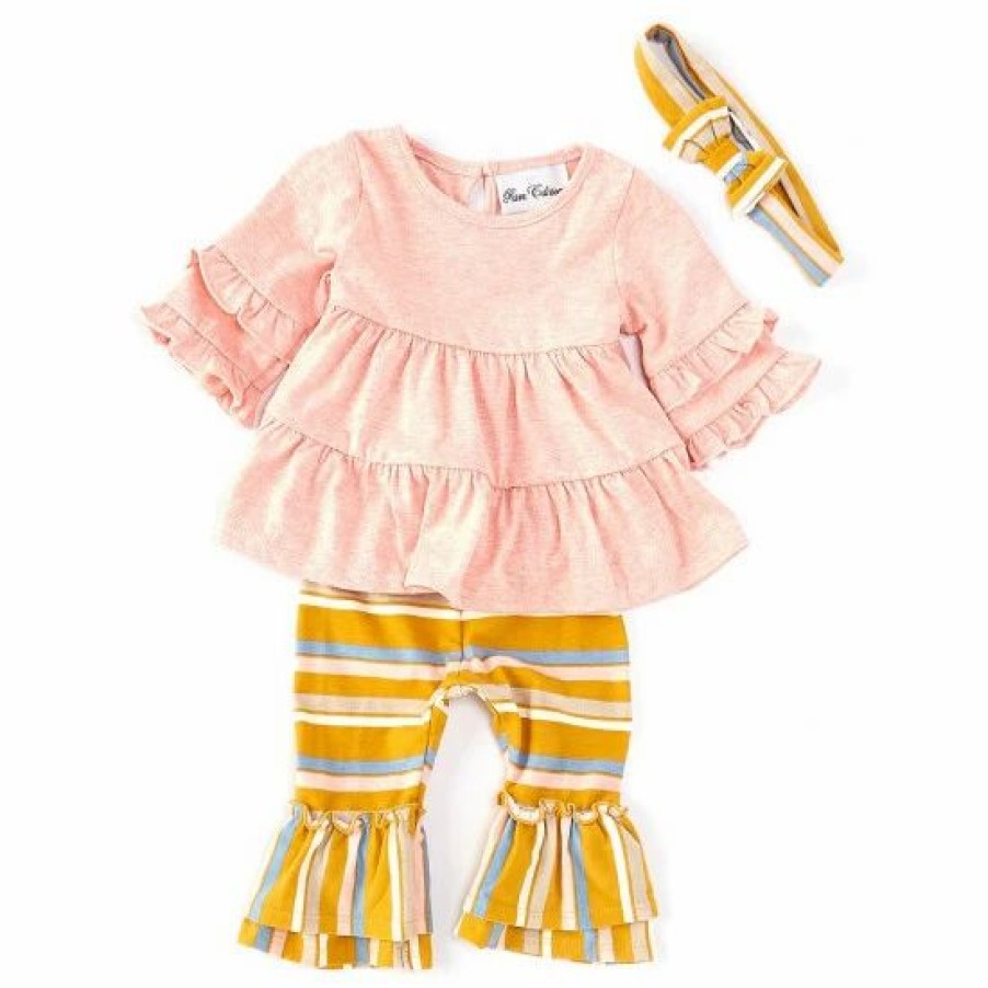 Kids * | New Rare Editions Baby Girls 3-24 Months Rib Kit Ruffles Tier Top & Stripe Leggings 2-Piece Set Blush