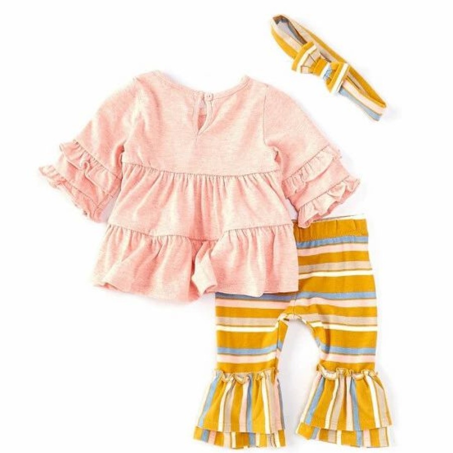 Kids * | New Rare Editions Baby Girls 3-24 Months Rib Kit Ruffles Tier Top & Stripe Leggings 2-Piece Set Blush