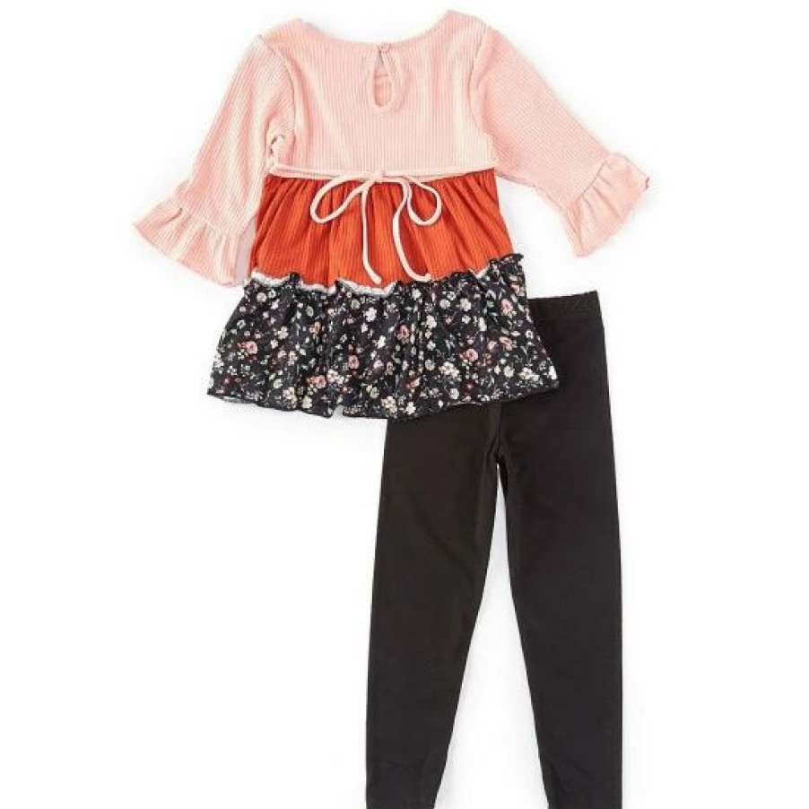 Kids * | Promo Rare Editions Little Girls 2T-6X Colorblock Mixed-Fabric Tunic & Legging Set Blush