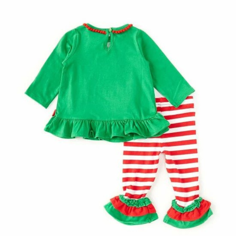 Kids * | New Rare Editions Baby Girls 3-24 Months Long-Sleeve Santa Sleigh Applique Knit Top & Striped Leggings Set Green/Red/White