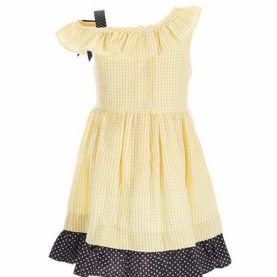 Kids * | Brand New Rare Editions Little Girls 2T-6X Embroidered Bee Schiffly Seersucker Dress Yellow