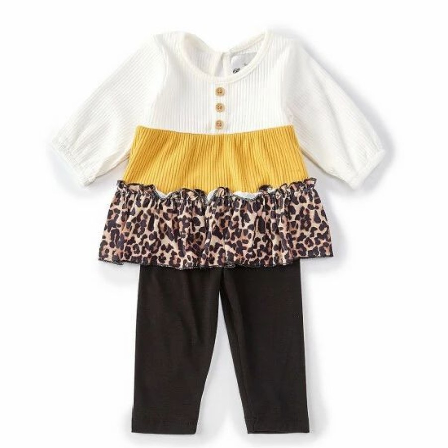 Kids * | Wholesale Rare Editions Baby Girls 3-24 Months 3/4-Sleeve Color Block Top & Solid Leggings 2-Piece Set Ivory