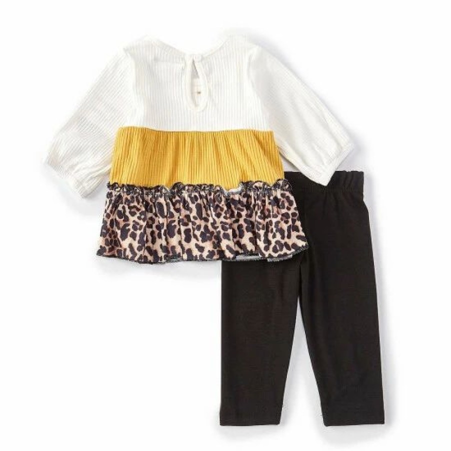 Kids * | Wholesale Rare Editions Baby Girls 3-24 Months 3/4-Sleeve Color Block Top & Solid Leggings 2-Piece Set Ivory