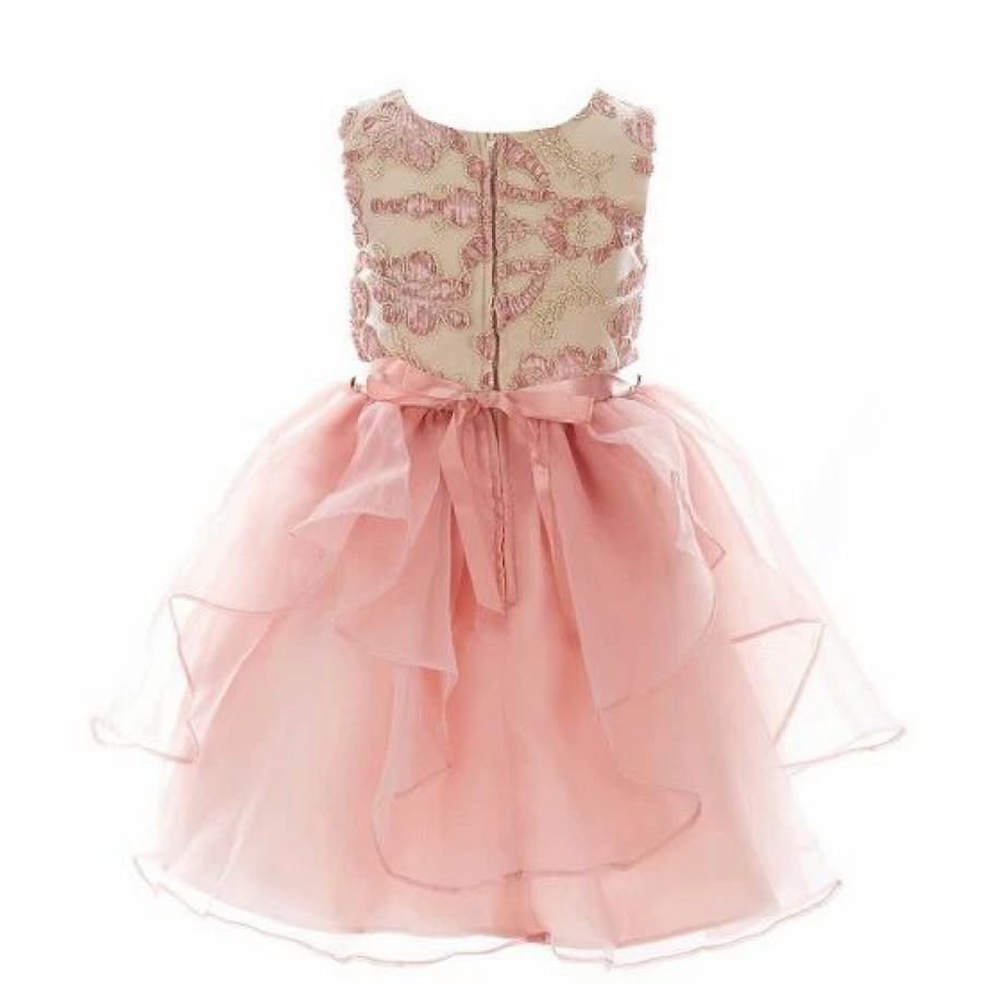 Kids * | Brand New Rare Editions Little Girls 2T-6X Ribbon Soutache Organza Cascade Printed Dress Blush