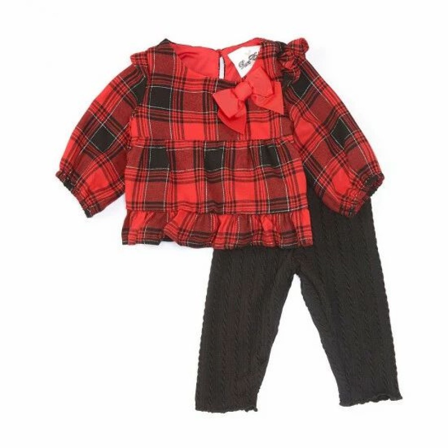 Kids * | Best Reviews Of Rare Editions Baby Girls 3-24 Months Plaid Tunic Top & Solid Leggings Set Red