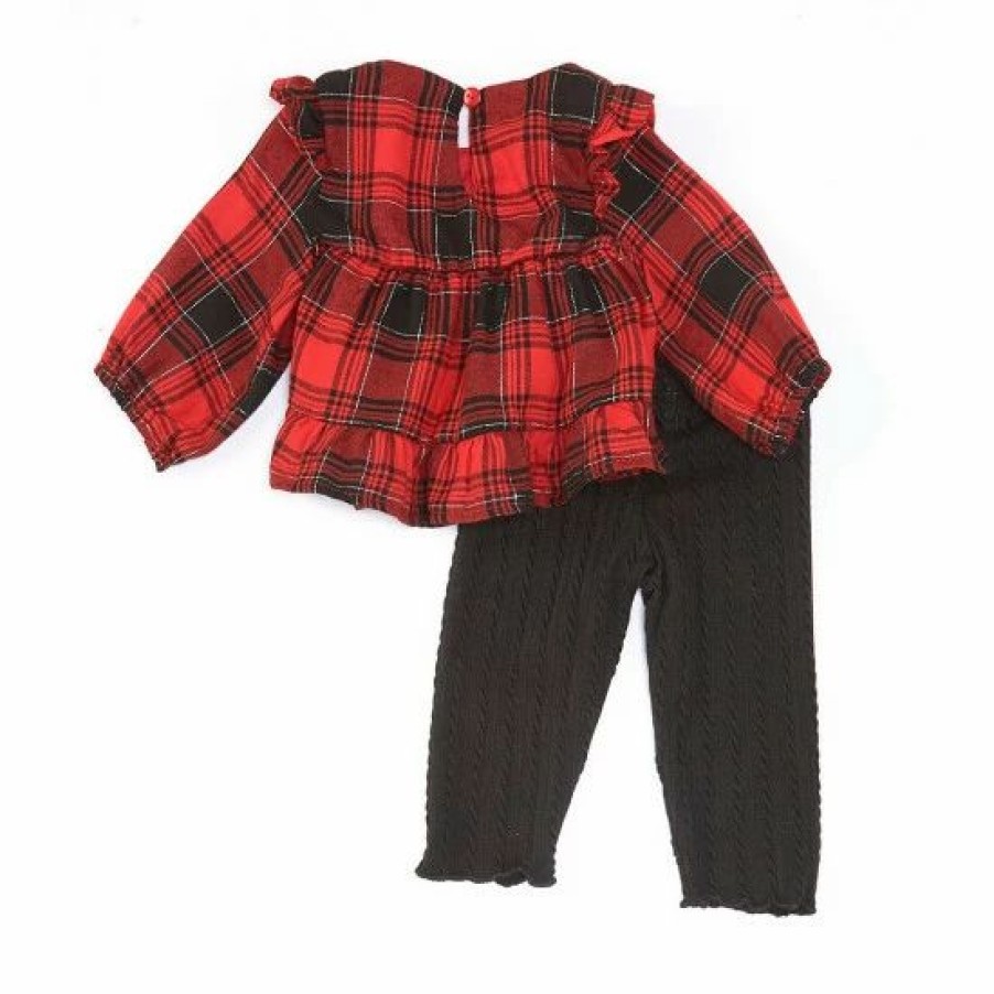 Kids * | Best Reviews Of Rare Editions Baby Girls 3-24 Months Plaid Tunic Top & Solid Leggings Set Red