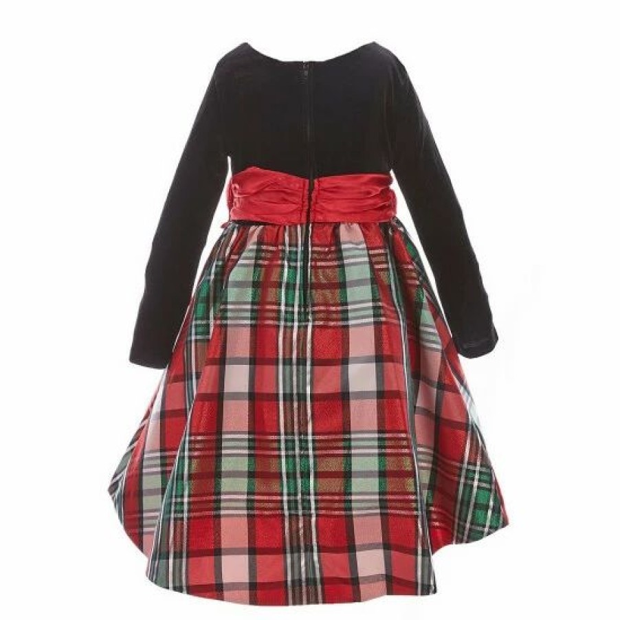 Kids * | Top 10 Rare Editions Little Girls 4-6X Velvet Metallic-Plaid High-Low-Hem Dress Black