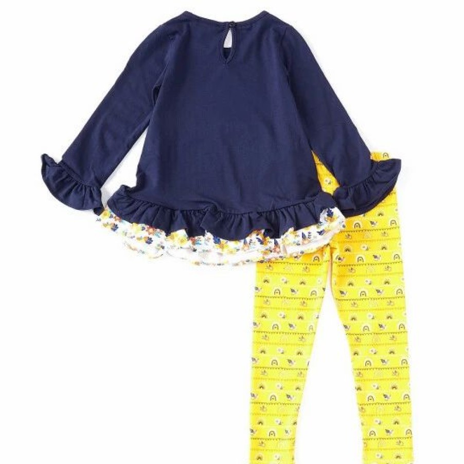 Kids * | Outlet Rare Editions Little Girls 2T-6X Long-Sleeve Fox-Applique Tunic Top & Printed Leggings 2-Piece Set Navy