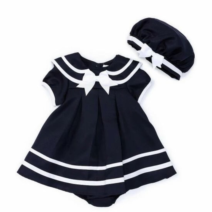 Kids * | Promo Rare Editions Baby Girls 3-24 Months Short-Sleeve Nautical A-Line Dress Navy