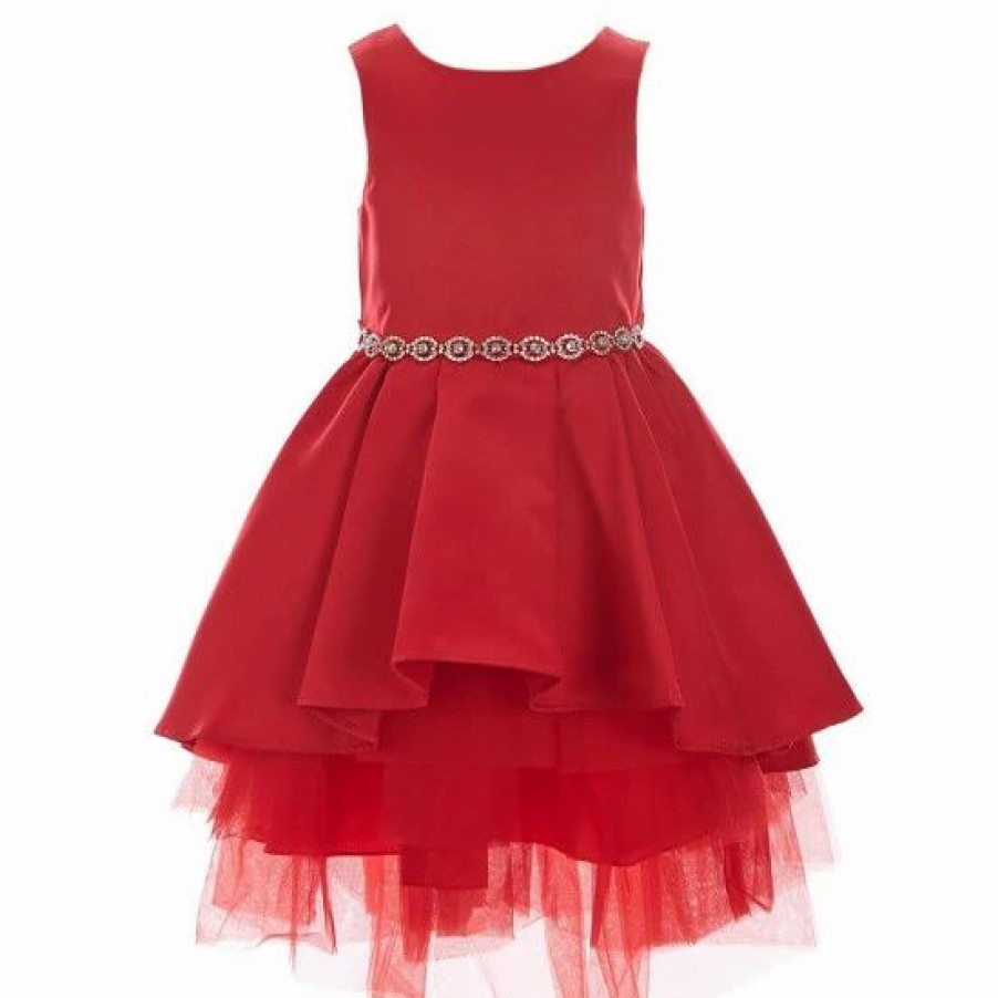 Kids * | Cheap Rare Editions Little Girls 2T-6X Satin Tie Hi-Low Hem Skirt Party Dress