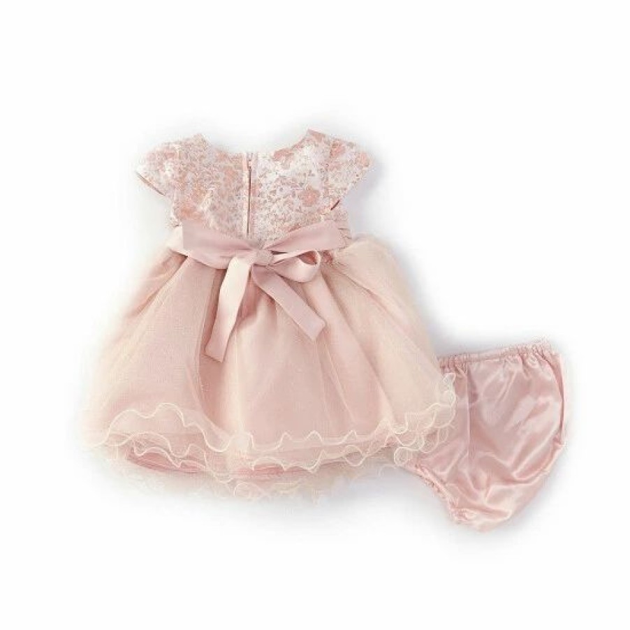 Kids * | Best Deal Rare Editions Baby Girls 3-24 Months Cap Sleeve Brocade Bow Front Wire Hem Dress Blush