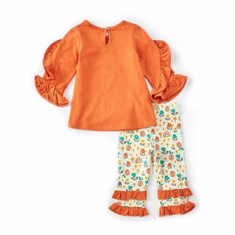 Kids * | Top 10 Rare Editions Baby Girls 3-24 Months Long-Sleeve Giraffe-Applique Tee & Printed Leggings Set Orange