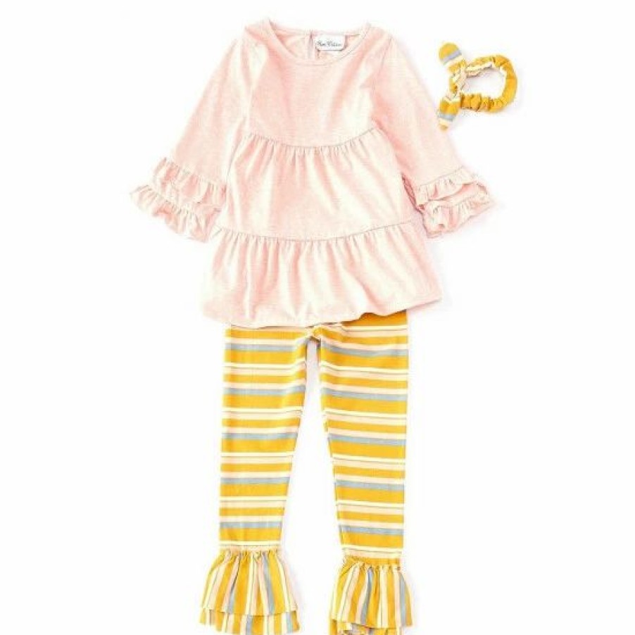 Kids * | Deals Rare Editions Little Girls 2T-6X Long-Sleeve Solid Rib-Knit Fit-And-Flare Dress & Striped Rib-Knit Leggings Set Blush