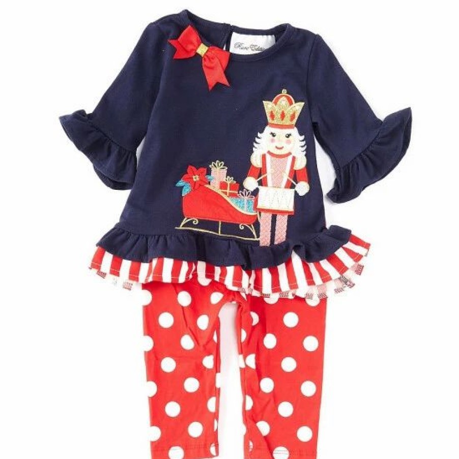 Kids * | Wholesale Rare Editions Baby Girls 3-24 Months Long-Sleeve Christmas Nutcracker-Applique Tunic Top & Dotted Leggings Set Navy