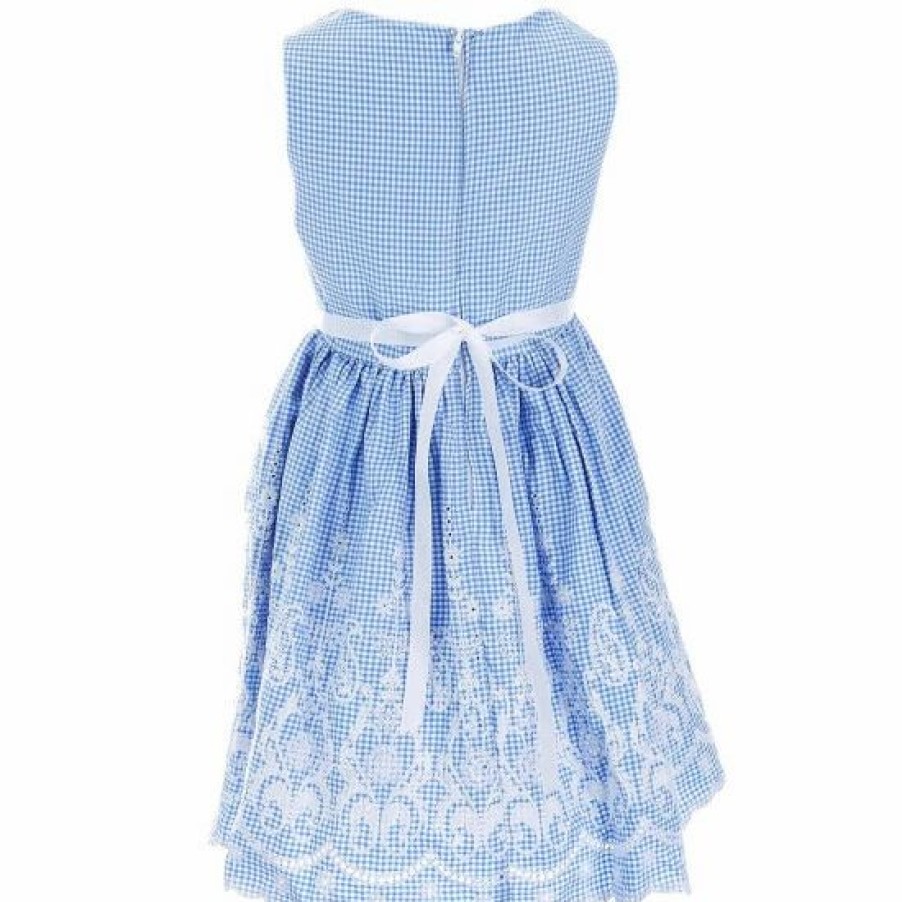 Kids * | Cheap Rare Editions Big Girls 7-16 Sleeveless V-Neck Embroidered Gingham Dress Blue