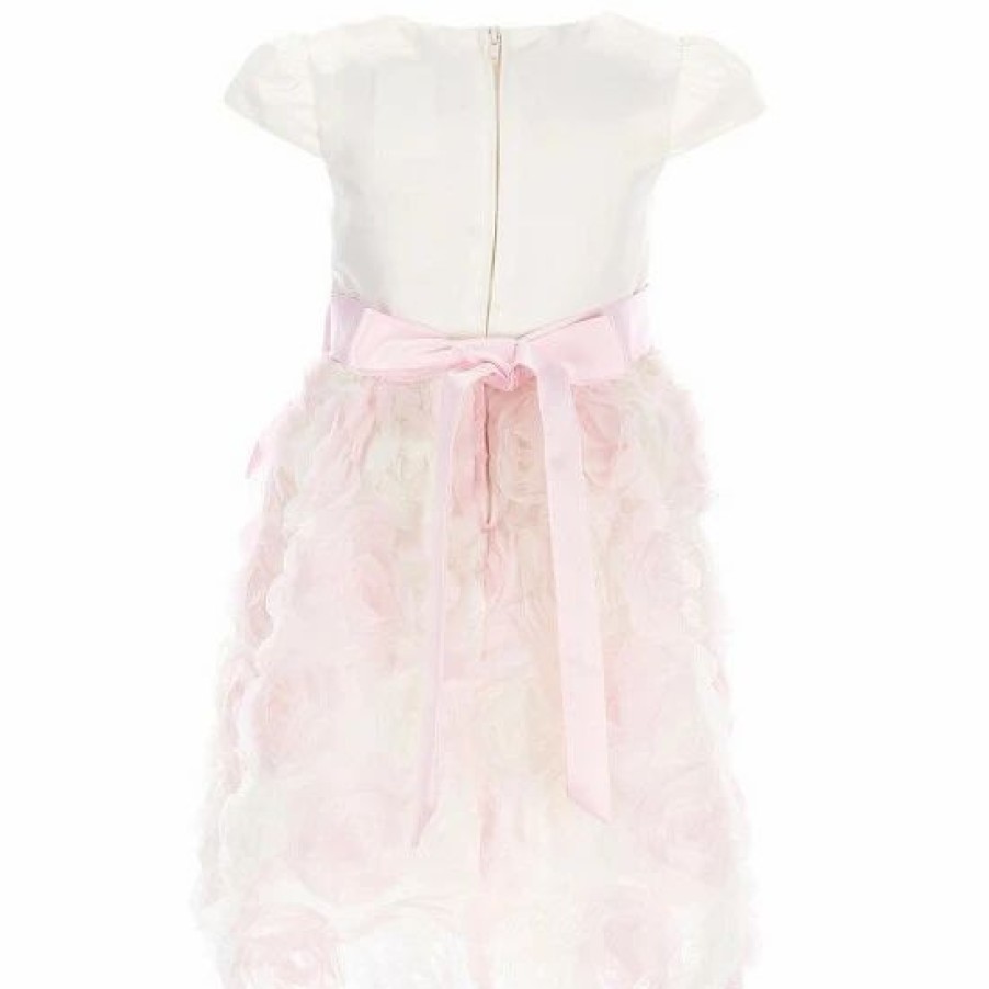 Kids * | Wholesale Rare Editions Little Girls 2T-6X Cap Sleeve Solid Satin Bodice To Soutache-Embroidered Skirt Fit-And-Flare Dress Pink/Ivory