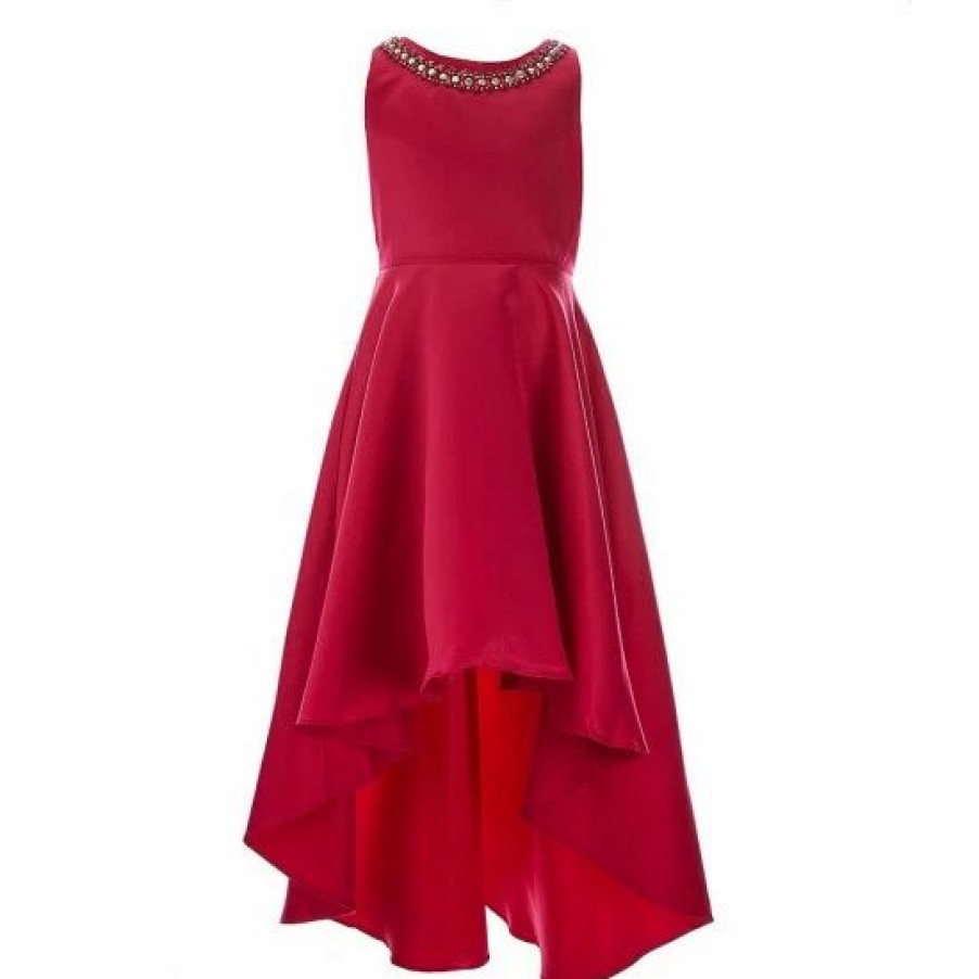 Kids * | Promo Rare Editions Big Girls 7-16 Sleeveless Extreme-High-Low-Hem Satin Dress Berry