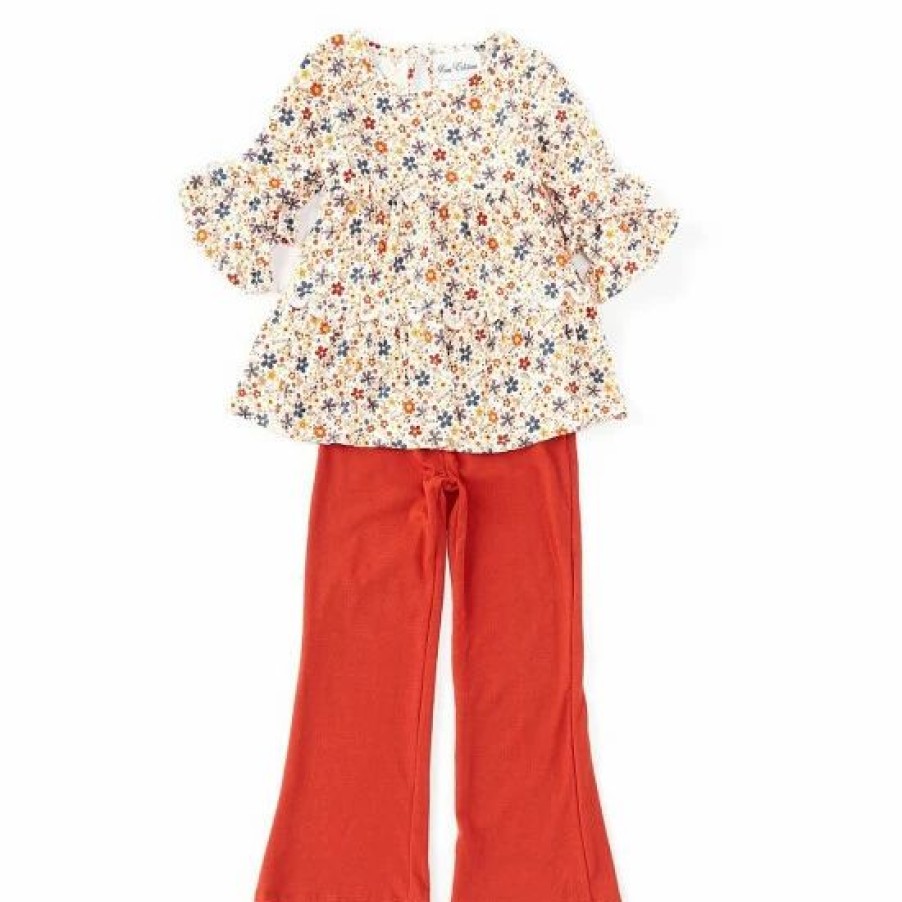 Kids * | Top 10 Rare Editions Little Girls 2T-6X Ditsy-Floral Tunic Top & Legging Set Rust