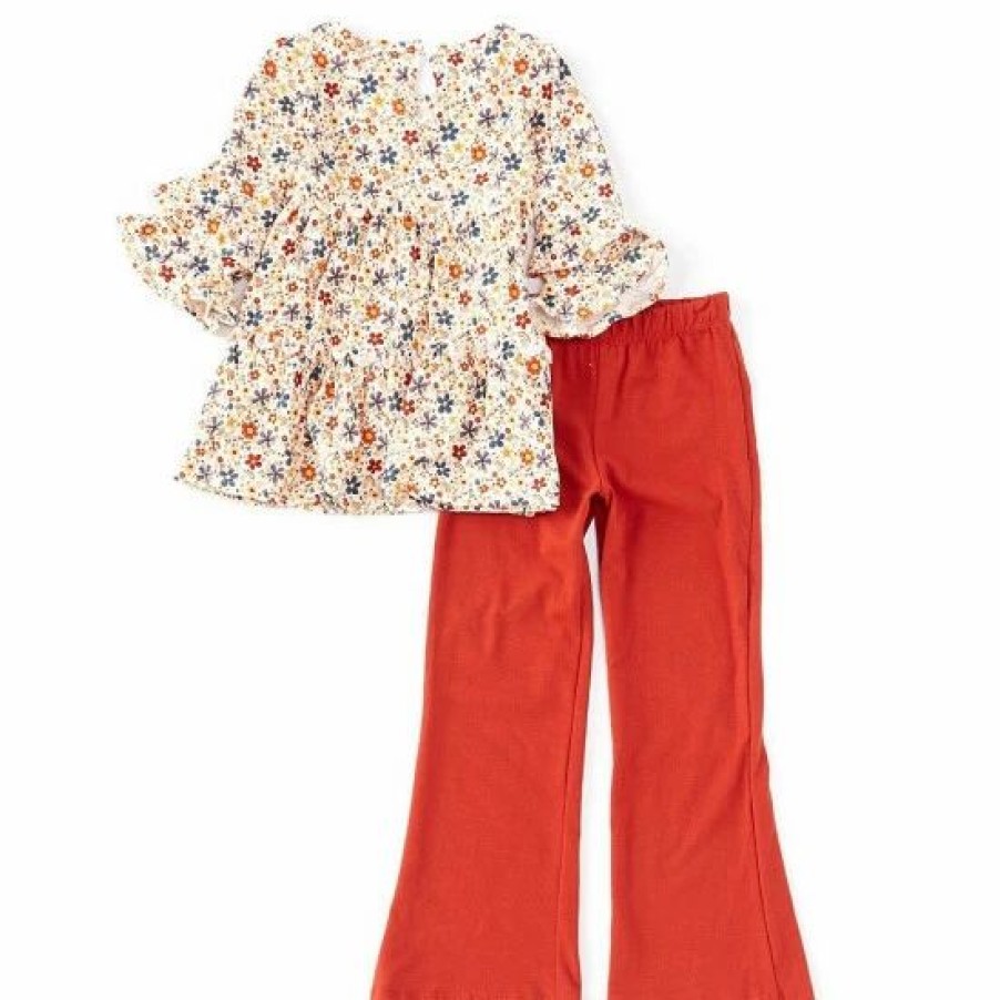 Kids * | Top 10 Rare Editions Little Girls 2T-6X Ditsy-Floral Tunic Top & Legging Set Rust