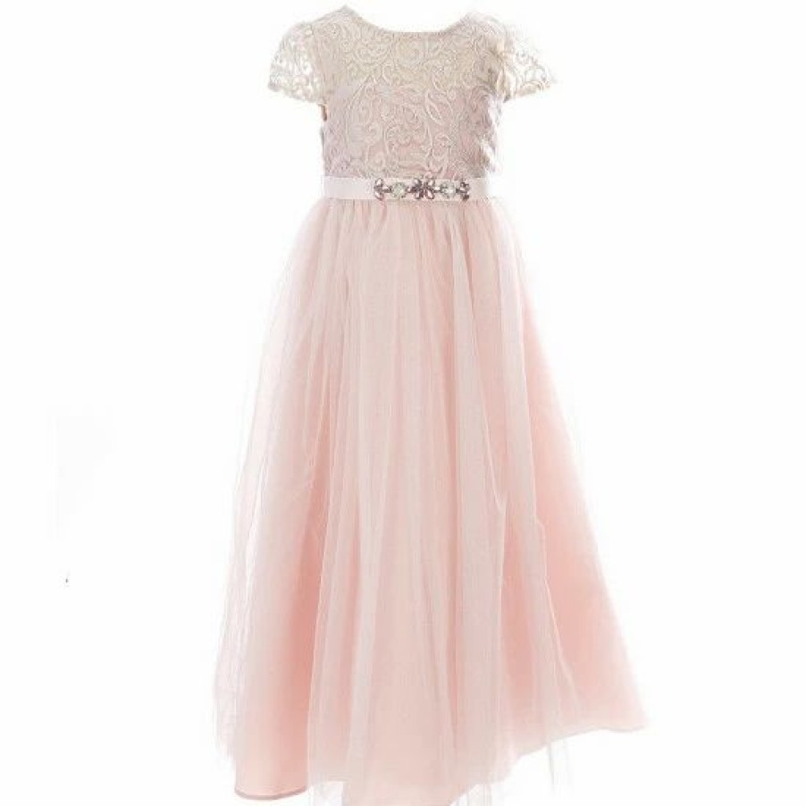 Kids * | Best Pirce Rare Editions Little Girls 2T-6X Embroidered-Bodice To Mesh-Overlay-Skirted Long Social Dress Blush