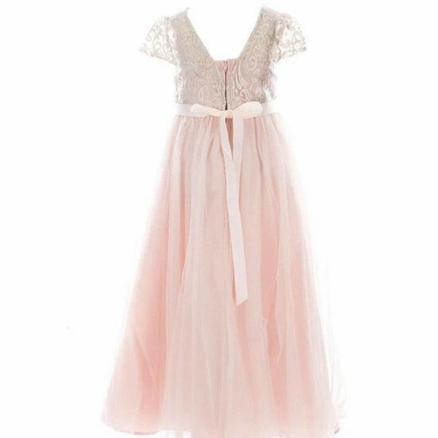 Kids * | Best Pirce Rare Editions Little Girls 2T-6X Embroidered-Bodice To Mesh-Overlay-Skirted Long Social Dress Blush